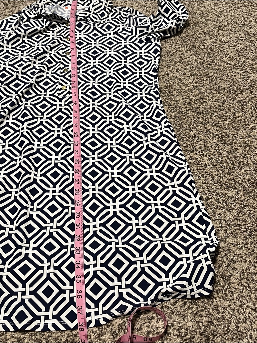 NWT Jude Connally Navy and White Geometric  Shift Dress Large 3/4 Sleeves - Picture 6 of 7
